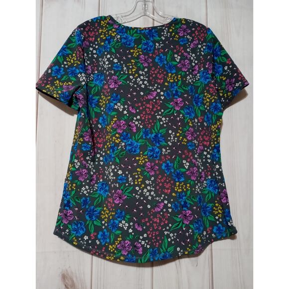 Scrubstar Scrub Top Ladies Medium Blue Floral - Picture 2 of 6